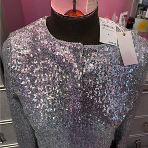 Good American Silver Sequin Cardigan